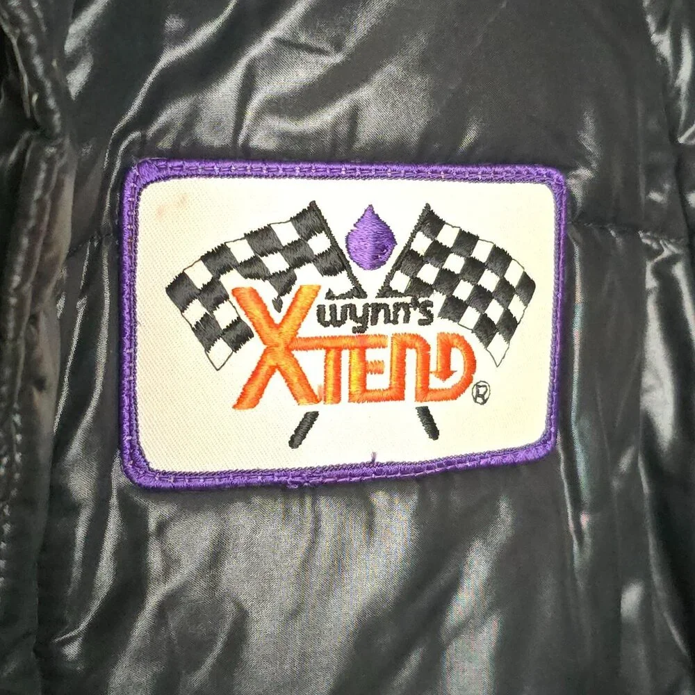VTG Wynns Xtend Official Racing Puffer Jacket LG Black Snap Zip Closure USA 70s - Picture 4 of 14